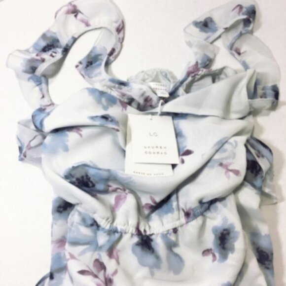 LC Lauren Conrad Womens Gray Blue Floral V Neck Sleeveless Maxi Dress Sz 4 New - Picture 7 of 10